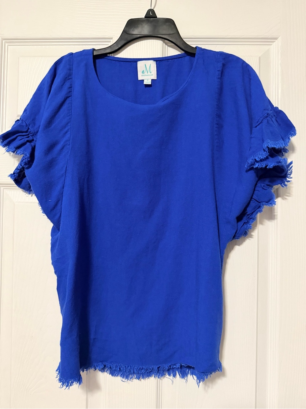 M by Marion Royal Blue Frayed-Sleeve Blouse